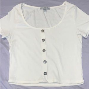 White tee with buttons